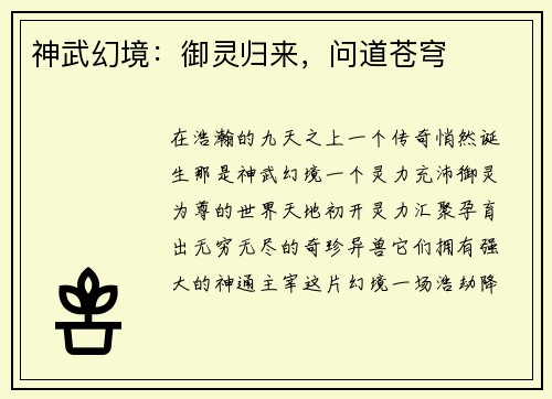 神武幻境：御灵归来，问道苍穹